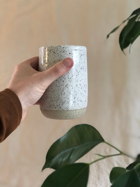 14 oz ceramic tumbler- white speckle